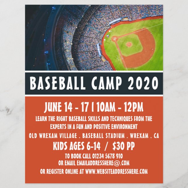 Baseballfeld, Baseballcamp-Werbeflyer Flyer (Vorne)
