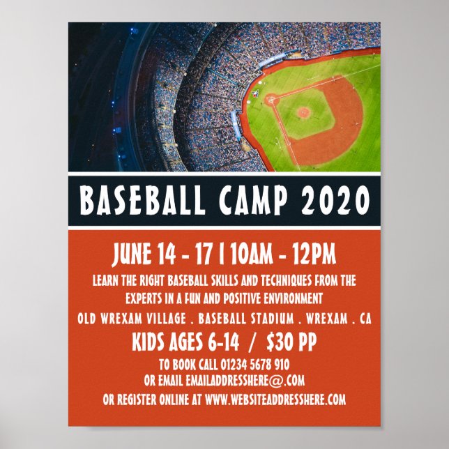 Baseballfeld, Baseballcampwerbung Poster (Vorne)