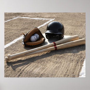Baseballhandschuh, Bälle, Fledermäuse und Baseball Poster