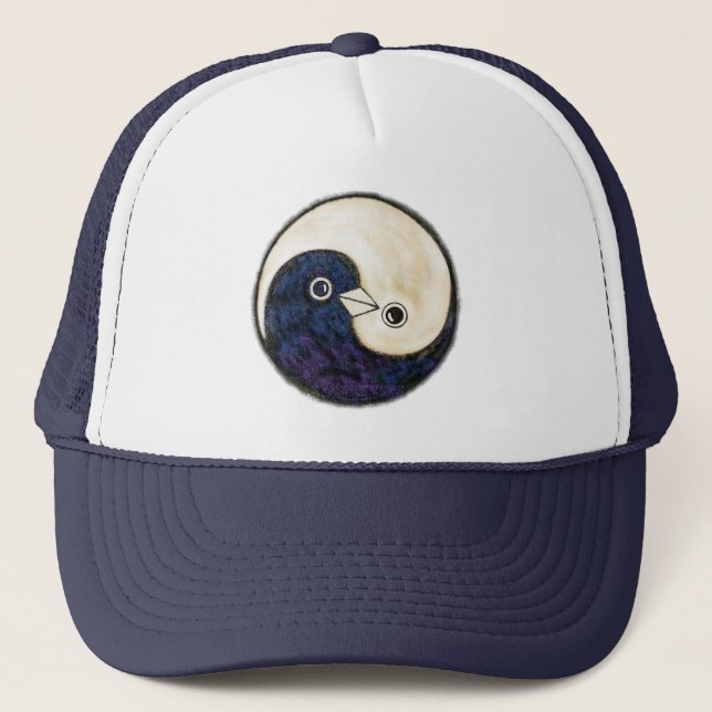 Baseballkappe Yin Yang Design mit Tauben Truckerkappe (Vorderseite)