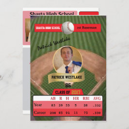 Baseballkarte W/ Stats Grad Einladungen - rot