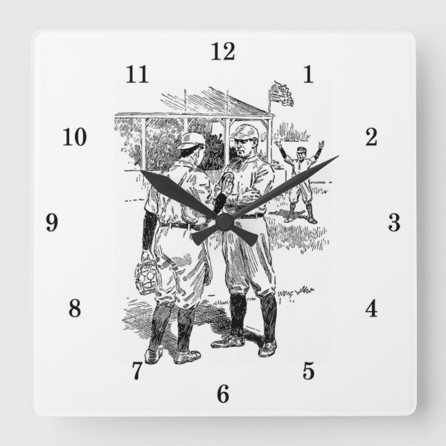 Baseballmauer Quadratische Wanduhr (Vorderseite)