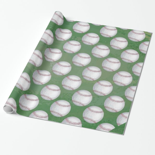Baseballmuster auf Grün Geschenkpapier (Ungerollt)