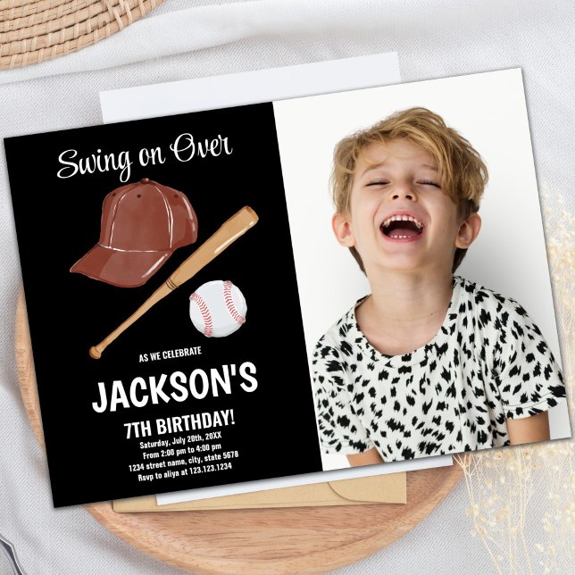 Baseballs Birthday Einladung mit schwarzen (Baseballs Birthday Invitations with black w photo)