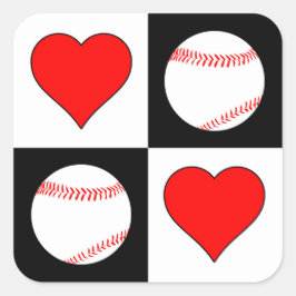 Baseballs & Hearts-Muster Baseball Player-Party Quadratischer Aufkleber