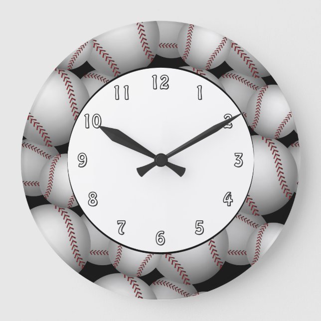 Baseballs Pattern Große Wanduhr (Vorderseite)
