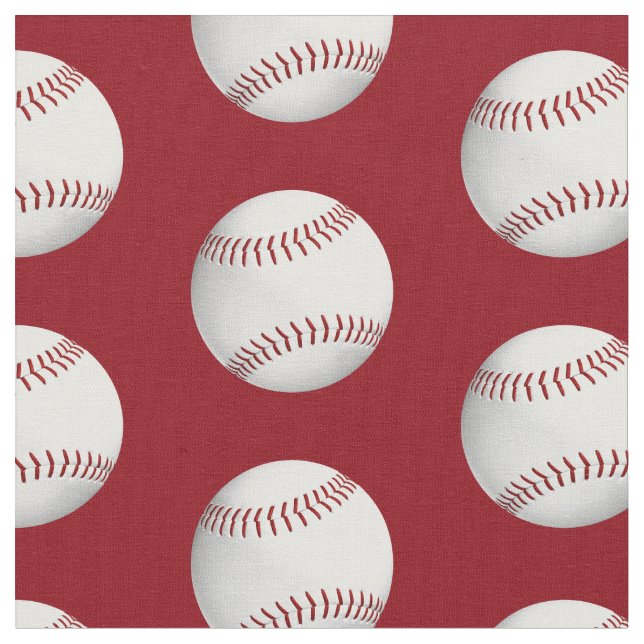 Baseballs Softballs Muster für rote Sportarten Stoff (Nahaufnahme)