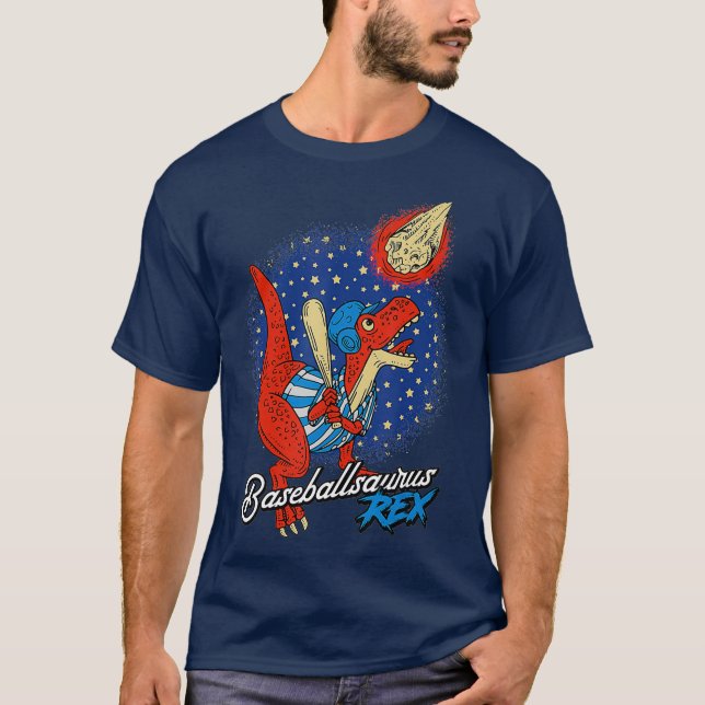 Baseballsaurus T-Rex Dinosaurier Baseball spielen T-Shirt (Vorderseite)