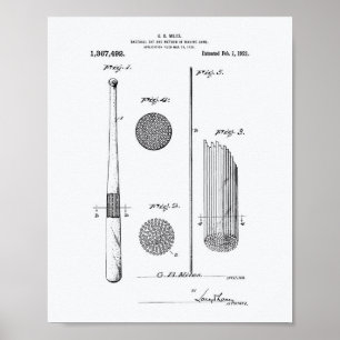 Baseballschläger 1921 Patentkunst - Weißes Papier Poster