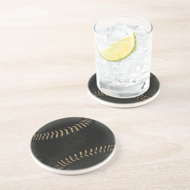 Baseballschwarz Sandstein Untersetzer (Seite)