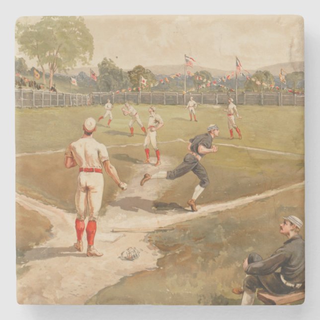 Baseballspiel der Vintagen 1800er Steinuntersetzer (Vorderseite)