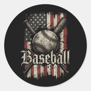 Baseballspieler Amerikanische Flagge USA Patriotis Runder Aufkleber