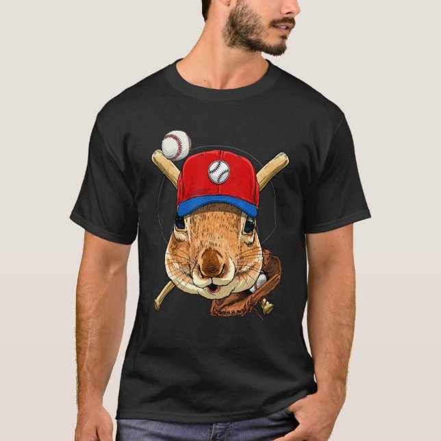 Baseballspieler Eichhörnchen Werfer Fänger Basebal T-Shirt (Vorderseite)