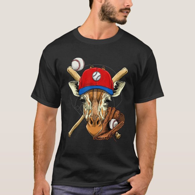 Baseballspieler Giraffe Pitcher Catcher Baseball C T-Shirt (Vorderseite)