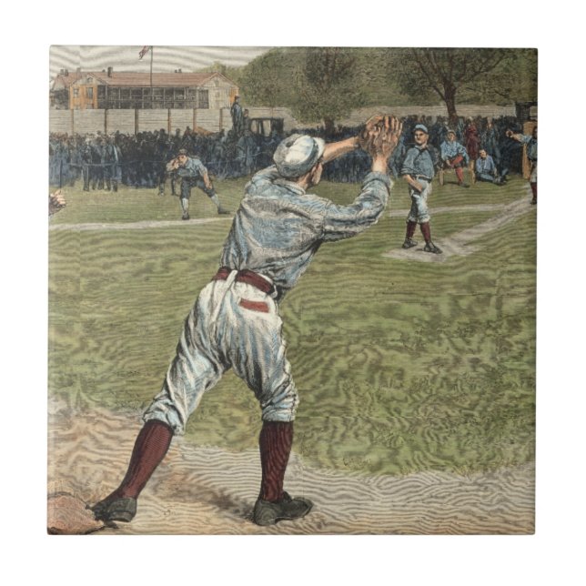 Baseballspieler in zweiter Base ausgeworfen Fliese (Vorderseite)