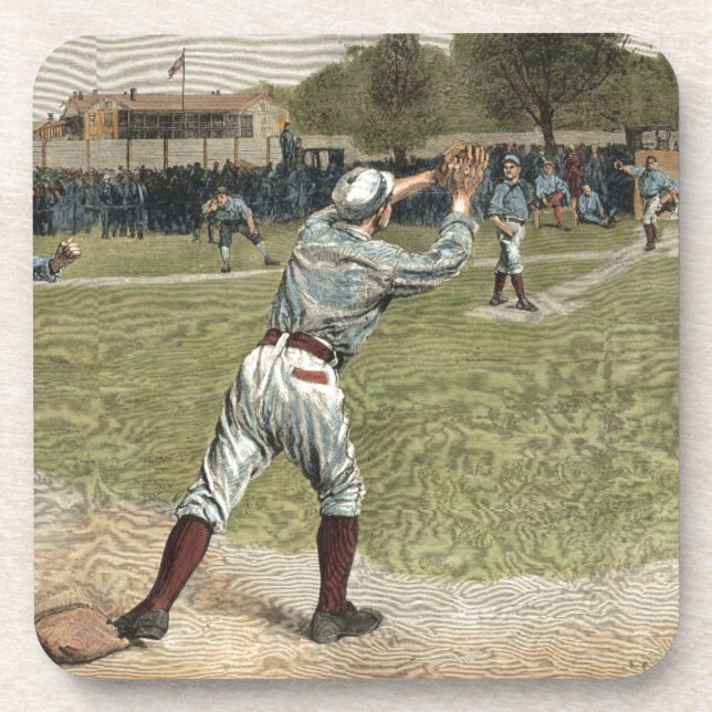 Baseballspieler in zweiter Base ausgeworfen Getränkeuntersetzer (Vorderseite)