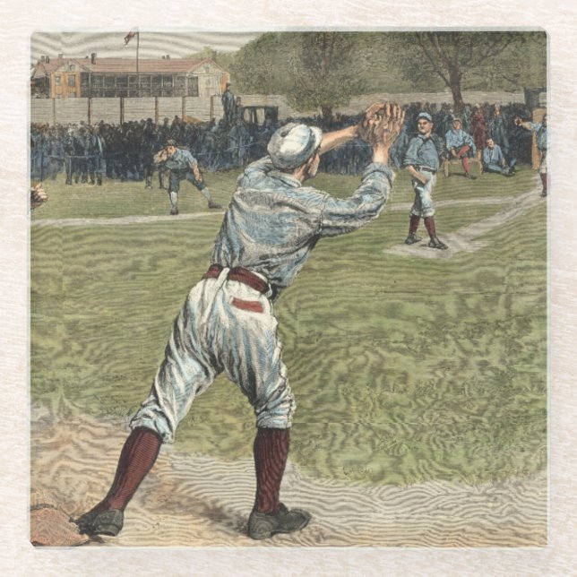 Baseballspieler in zweiter Base ausgeworfen Glasuntersetzer (Vorderseite)