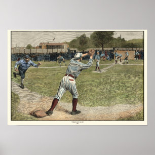 Baseballspieler in zweiter Base ausgeworfen Poster