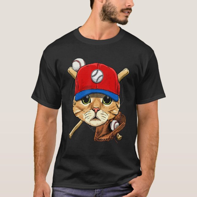Baseballspieler Katze Batter Pitcher Catcher Baseb T-Shirt (Vorderseite)