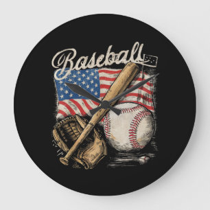 Baseballspieler mit amerikanischer Flagge Schläger Große Wanduhr