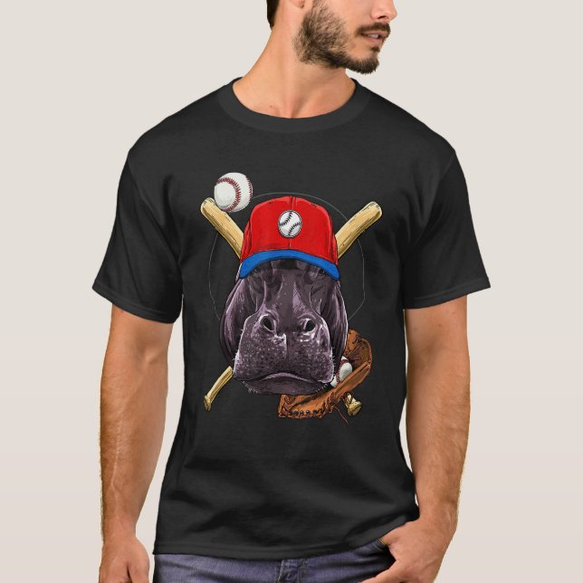 Baseballspieler Nilpferd Werfer Fänger Baseb T-Shirt (Vorderseite)