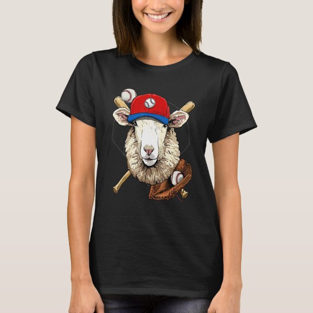 Baseballspieler Schaf Lamm Pitcher Fänger Baseball T-Shirt (Vorderseite)