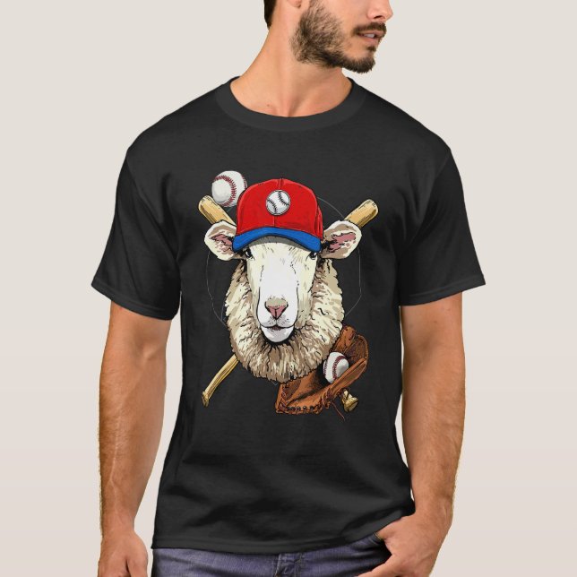 Baseballspieler Schaf Lamm Werfer Fänger Baseball T-Shirt (Vorderseite)