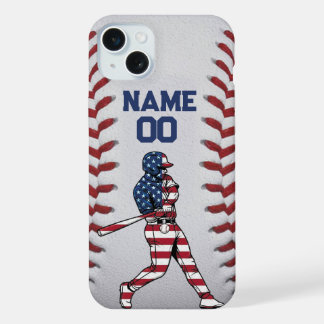Baseballspieler-Schlagmann mit anpassbarer Nummer iPhone 15 Plus Hülle