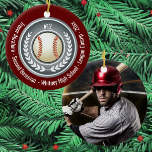 Baseballspieler-Schule Silber Grau Rot Foto Keramik Ornament