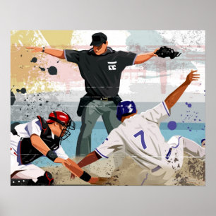 Baseballspieler sicher auf Zuhause Poster