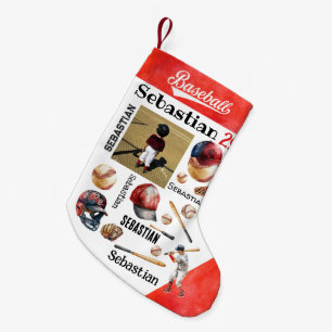 Baseballspieler Softball PERSONALISIERTES Foto & N Kleiner Weihnachtsstrumpf