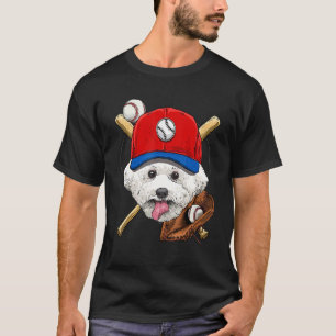 Baseballspieler trainiert Bichon Frise Hund Hausti T-Shirt