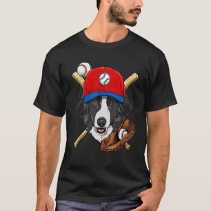 Baseballspieler trainiert Border Collie Hund Pitch T-Shirt