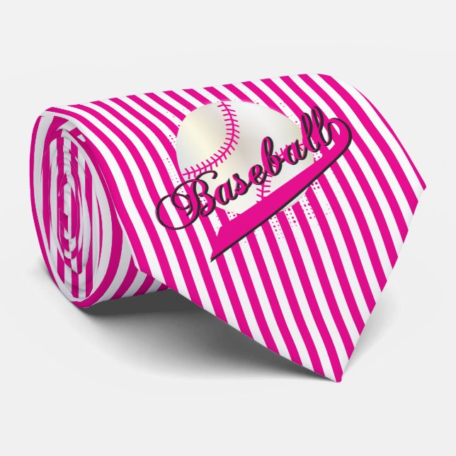 Baseballsport in Hot Pink und White Stripes Krawatte (Gerollt)