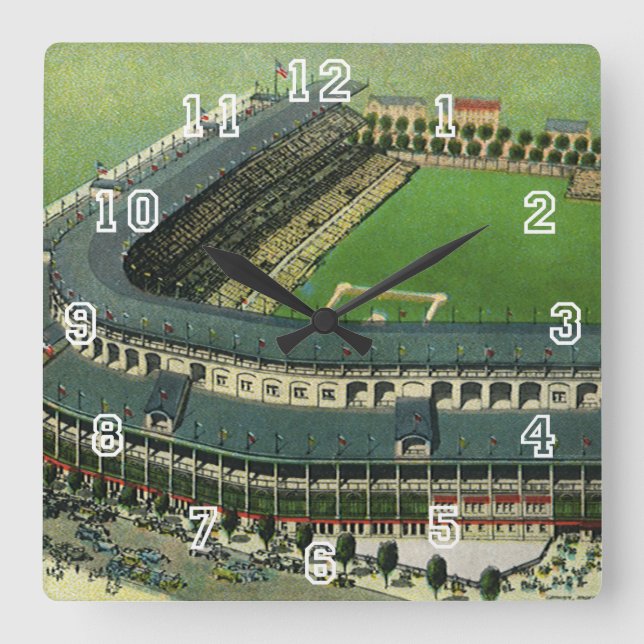 Baseballstadion für Vintage Sportarten, Luftsicht Quadratische Wanduhr (Vorderseite)