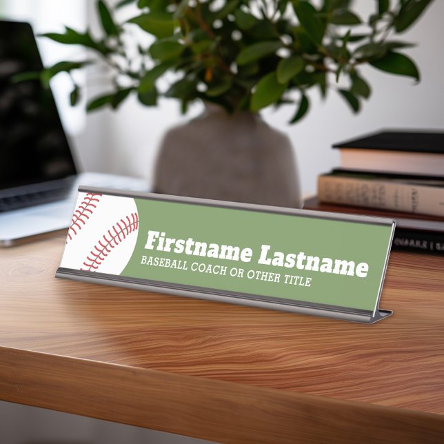 Baseballtrainer oder -lehrer - Moderner Zeichn Schreibtischnamensplakette (Personalized Sports Theme Desk Name Plate - Great Coach Appreciation Gift or Locker room Decor)