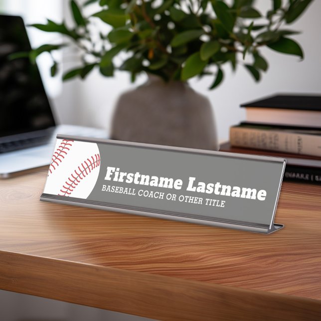 Baseballtrainer oder -lehrer - Moderner Zeichn Schreibtischnamensplakette (Personalized Sports Theme Desk Name Plate - Great Coach Appreciation Gift or Locker room Decor)