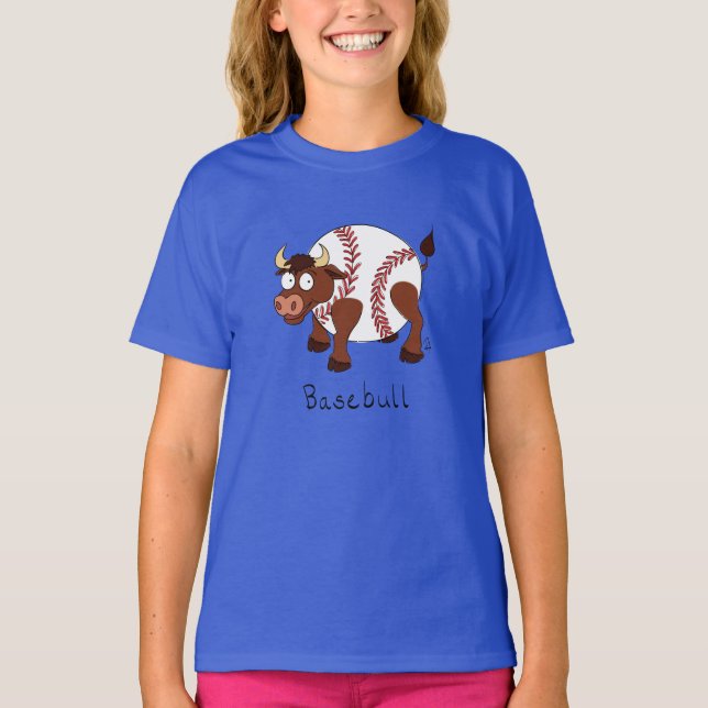 Basebull Funny Baseball Bull Kid's Girl's T - Shir T-Shirt (Vorderseite)