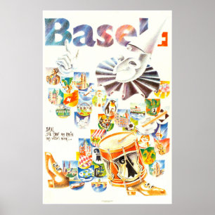 Basel, Die Stadt am Rhein, Schweiz, Reiseplakat Poster
