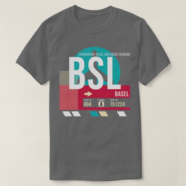 Basel Schweiz BSL Flughafen-Code Gepäckanhänger T-Shirt (Design vorne)