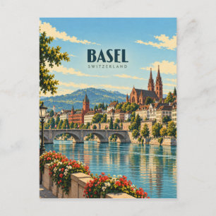 Basel Schweiz Vintage Reise Kunst Postkarte