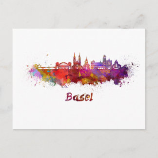 Basel skyline im Watercolor Postkarte