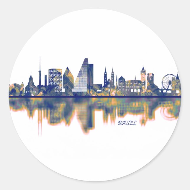 Basel Skyline Runder Aufkleber (Vorderseite)