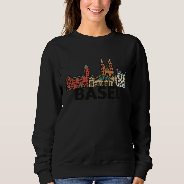 Basel Switzerland City Skyline Silhouette Outline  Sweatshirt (Vorderseite)