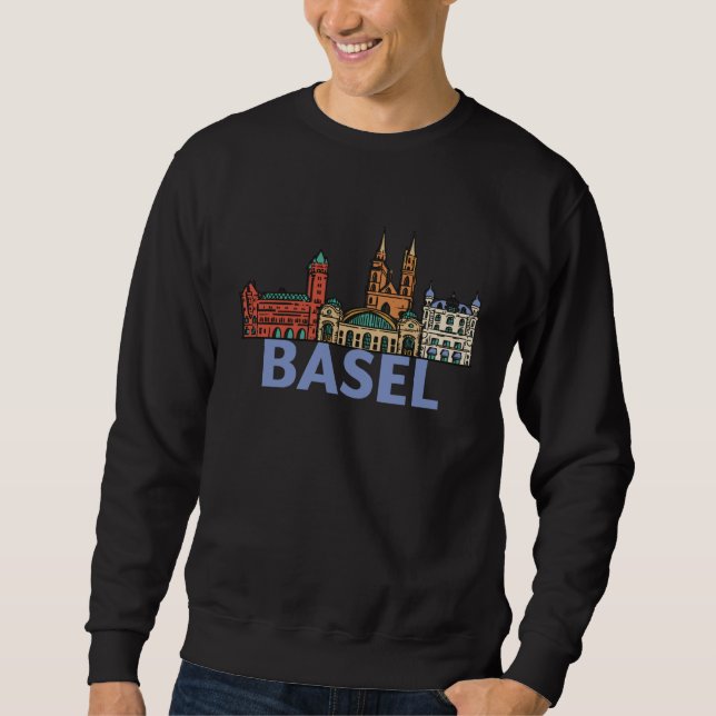 Basel Switzerland City Skyline Silhouette Outline  Sweatshirt (Vorderseite)