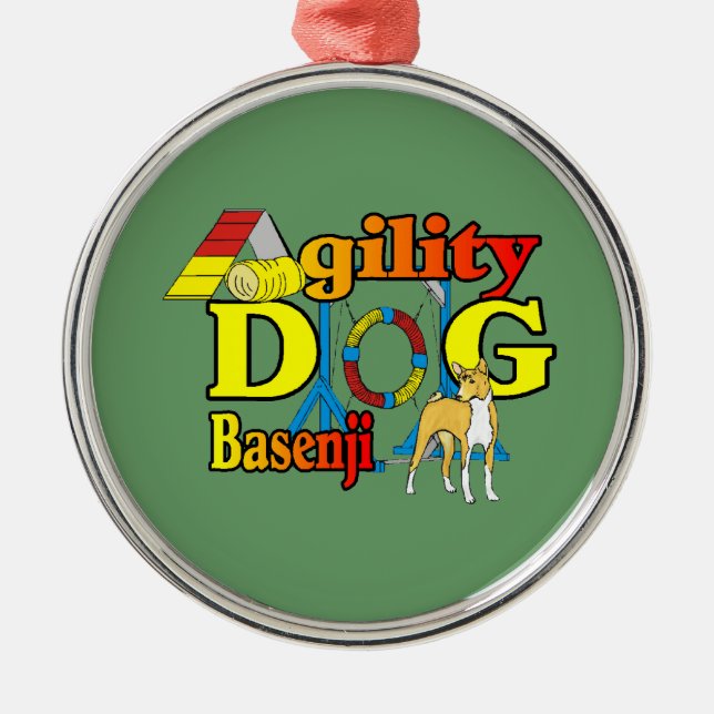 Basenji Agility Dog Silbernes Ornament (Vorne)