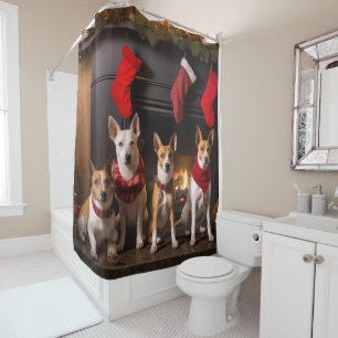 Basenji am Kamin Weihnachten Duschvorhang