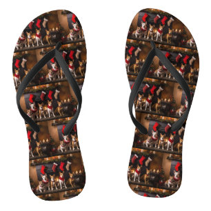 Basenji am Kamin Weihnachten Flip Flops