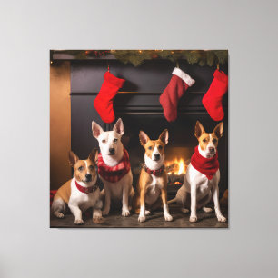 Basenji am Kamin Weihnachten Leinwanddruck