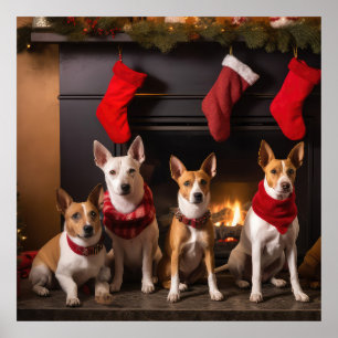 Basenji am Kamin Weihnachten Poster